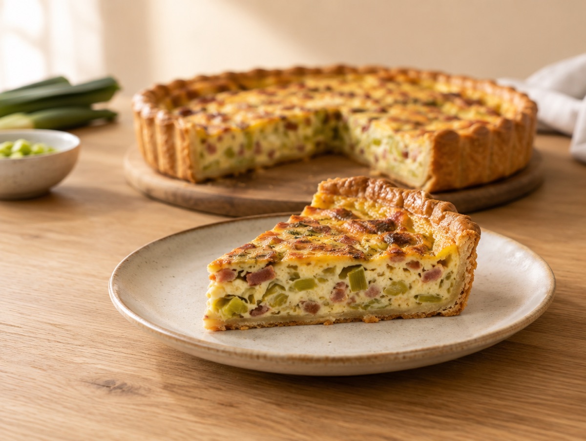Quiche de puerro y beicon